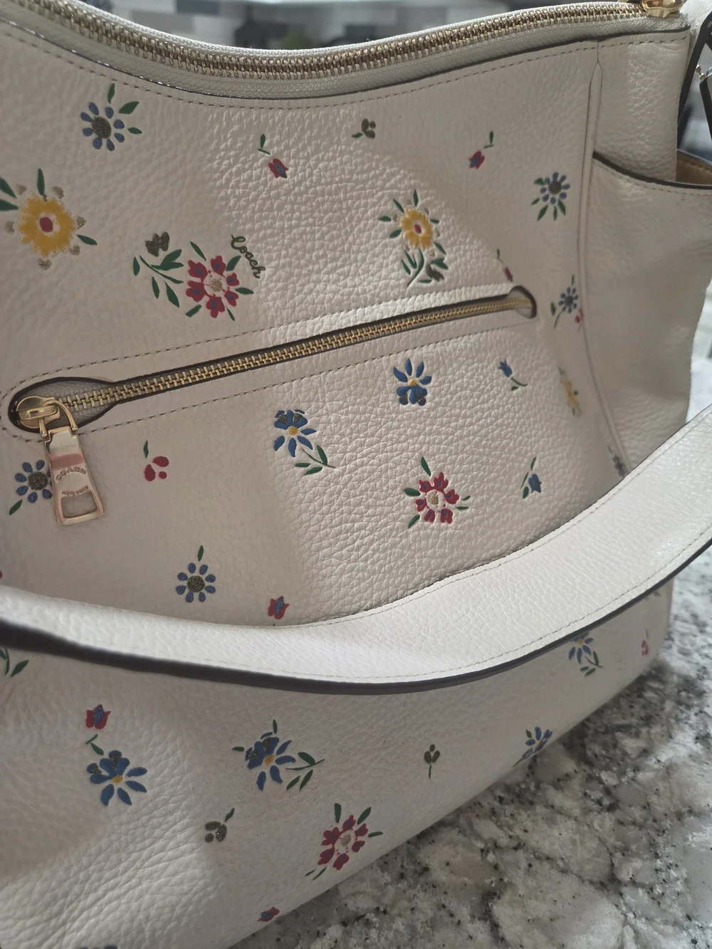 Coach Floral Print Cream Leather Shoulder Bag - Picture 2 of 16